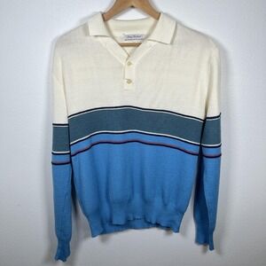 Vintage Greg Richard Polo Sweater  Mens Sz L Collar Stripe 90s Preppy Multicolor